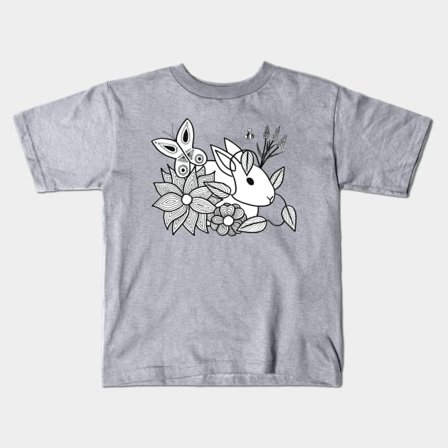 Bunny in the Flowers Kids T-Shirt by calenbundalas